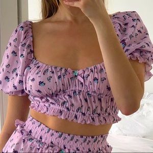 For love and lemons lola Pointelle floral top
